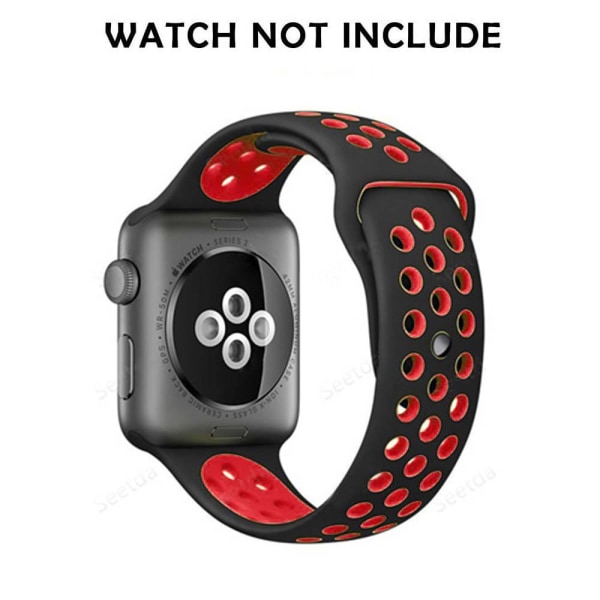 Kompatibel med Apple Watch -band 38-40mm/42mm-44mm, andningsbart silikonsportersättning -38/40mm svart med rött