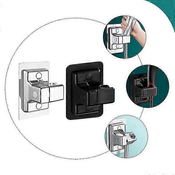 Justerbar brusehovedholder - Holdbart ABS, ingen boring, håndfrit design, 2-pak, sølv/sort valgmuligheder