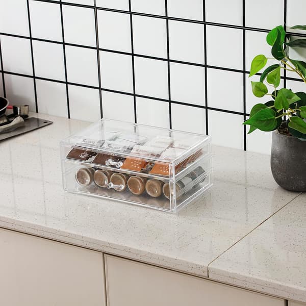 Acrylic Transparent Storage Box Countertop, 2 Large Drawers, Stackable Storage Box.