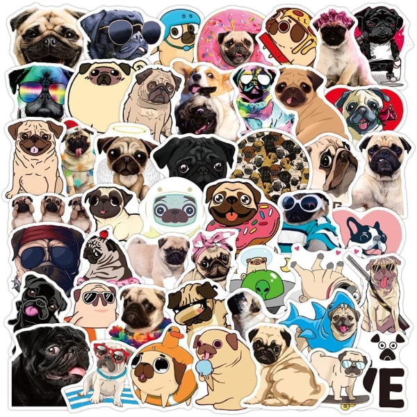 Pug Dogs stickers -50 packs of cute Pug stickers, waterproof golden fur stickers, water bottles, laptops, outdoor decorations, gifts for children