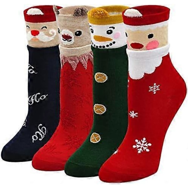 LOFIR Dam Julstrumpor Jultomte/Snögubbe Strumpor Dam Xmas Strumpor Hund Katt Djur Cartoon Strumpor Bomull Nyhet Strumpor Storlek 4-9, 5 par