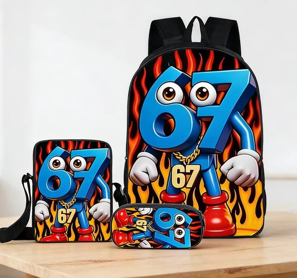 Six Seven Kids Backpack, Spacious School Bag for Students, Casual School Backpack with Storage Compartments*Three-piece set*12 12