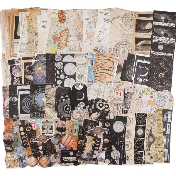 Vintage Scrapbook Supplies Pack (200 stycken) för Witchy Junk Journal Bullet Journals Planerare Space Moon Paper Stickers Craft Kits Collage (Celestial)