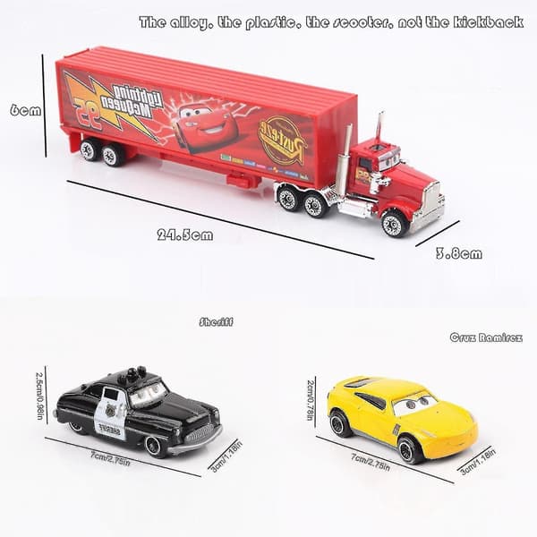 6 st Bilar 3 Blixten McQueen Jackson Storm Mack Farbror Lastbil Metallbil Modell Leksak Present