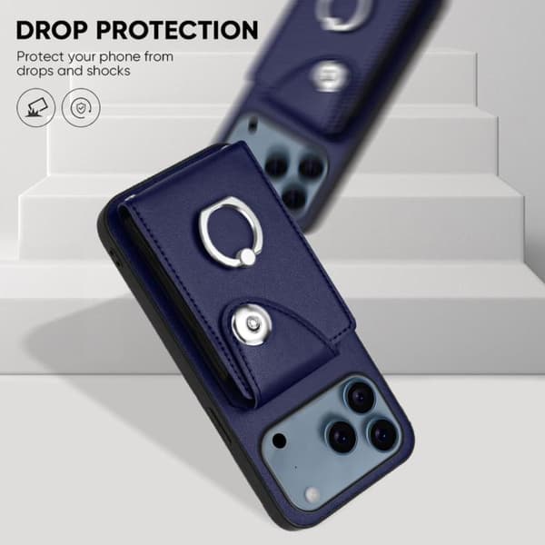 iPhone 17 Pro Case with Organ Card Wallet and Ring Holder, plus Long Lanyard