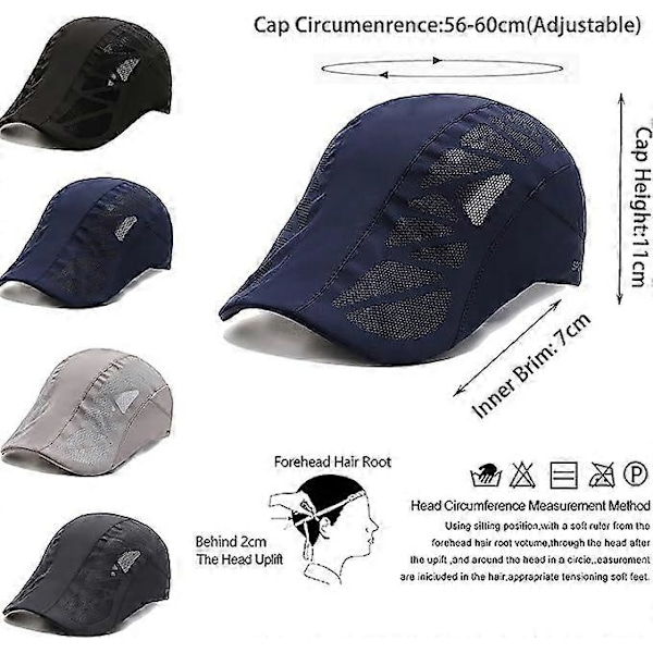 Herrar Peaked Cap, Flat Cap, Justerbar Snabbtorkande Mesh, Andningsbar Basker, Herrarnas Basker (Mörkgrå dark blue