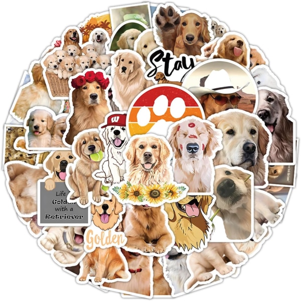 Hundeskilt Golden Retriever Klistremerker Pakke 50PCS, Valpeklistremerker Gaver til Barn Tenåringer Voksne Vinyl Poteavtrykk Klistremerker for Vannflasker Bærbar Telefon