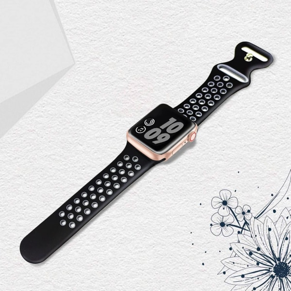 Kompatibel med Apple Watch Band Herr Damer, Andas Silikon Sport Ersättningsarmbandsrem för storlek:42/44/45/49mm//Svart&Grå