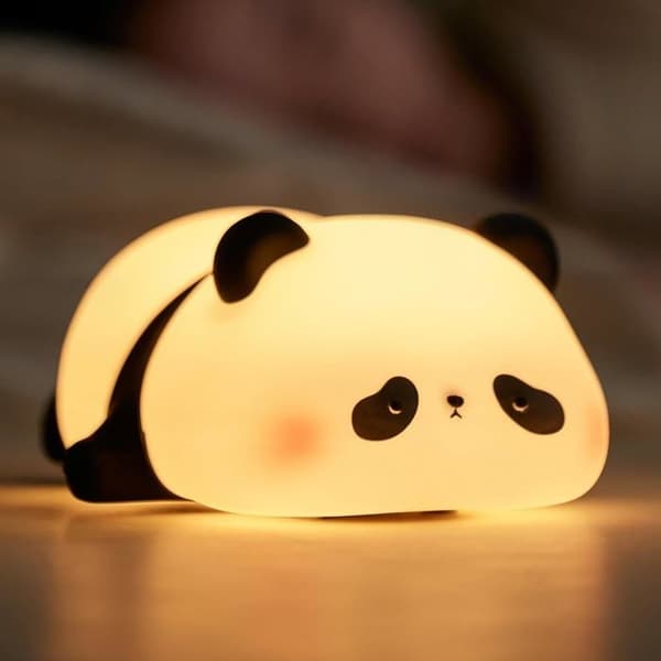Panda nattlys for barn, baby nattlys med 3 lysstyrkemoduser, oppladbart silikon nattlys, timer nattlys