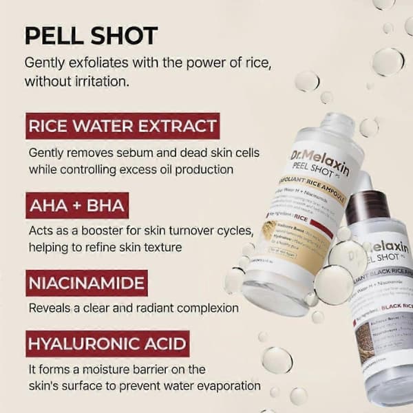 Dr.Melaxin PEEL SHOT GLOW EXFOLIANT RICE AMPOULE (HVID RIS/ RIS) 80ml White