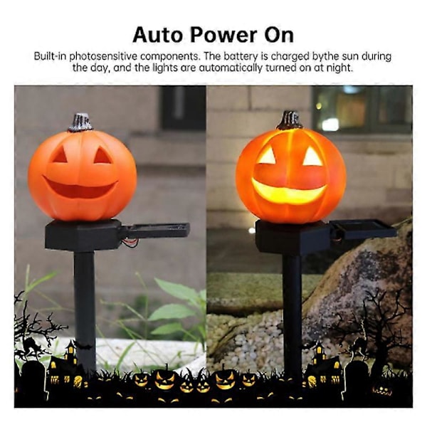 Halloween Kurpitsavalo Led Aurinkokurpitsavalo 1/2 kpl Halloween Nurmikkolyhty, Vedenpitävä Kurpitsalyhty Ulkopuutarhaan 2pcs
