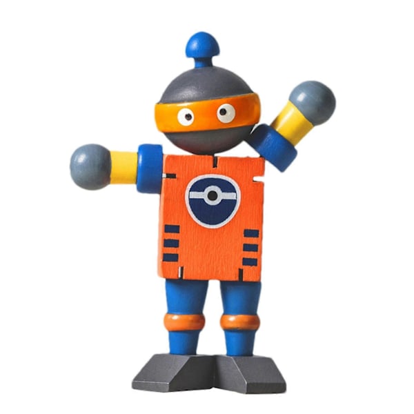 Puinen Lelu Robotti Joustava Nivelletty Säädettävä Pöytälelu Hahmo Lapsille, Puurobotit Orange