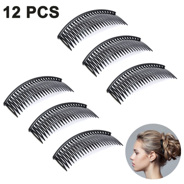 Sidokammar för hår, set med 12 små, flexibla tåliga hårkammar, hårspännen för kvinnor - svart