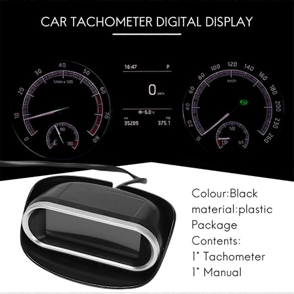 Bil Universal 50-9999RPM Omdrejningstæller LCD Digital Display Motor Omdrejningstæller Båd Lastbil LCD Skærm RPM