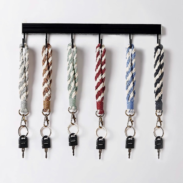 Håndvævede Boho Macrame Nøgleringe Charms Bilnøgle Dekoration Håndledsrem Vinrød