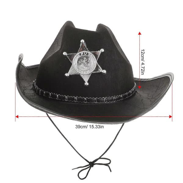 Cowboyhat til Sheriff Party Hat med justerbar pasform Sort
