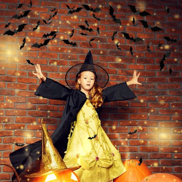 3D Bat Wall Decor - 140 Pieces - Halloween Decoration - 5 Sizes - Waterproof - Spooky Halloween Pack - DIY Wall Decal