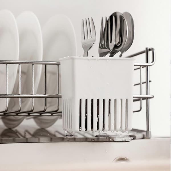 Cutlery Rack with Hooks, Compact Utensil Holder with Drainage for Kitchen Organization (9.5 cm)