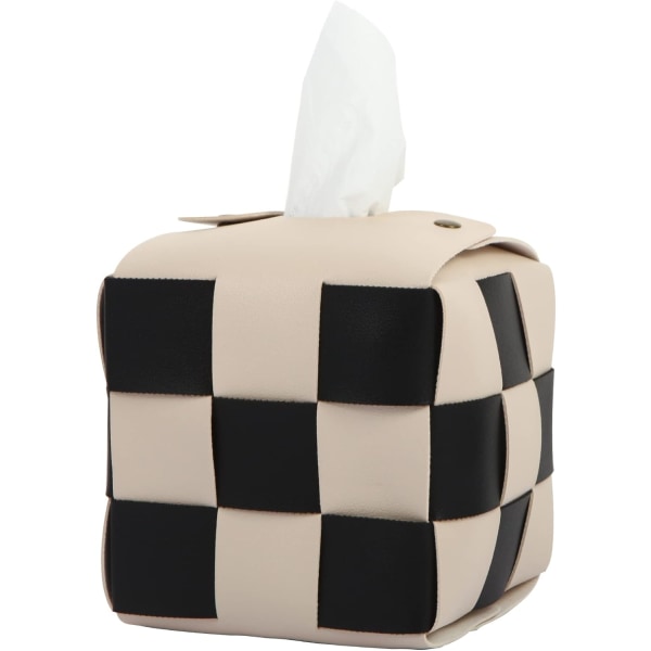 Tissue Box Holder,Modern PU Leather Weave,Stylish Checkerboard Design for Living Room,Decorative Shelf,Bathroom Counter Top,Bedside Table,Desk