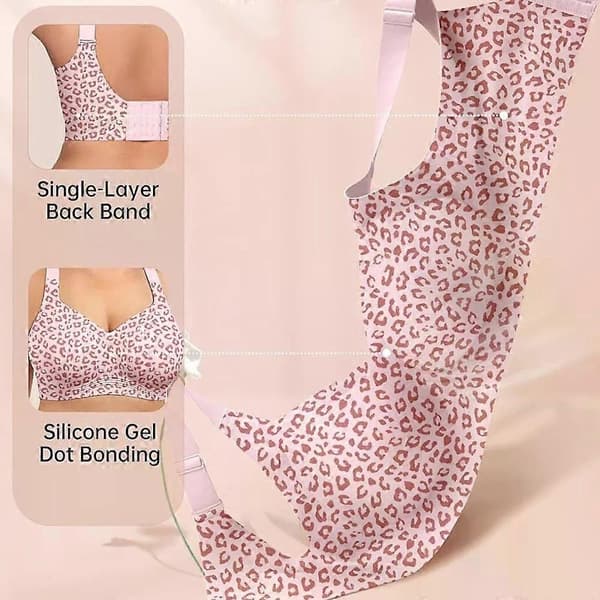 Leopard Print Seamless Bralette No Underwire Push Up Wireless Bra Seamless Lift Bras Full Coverage Bra Plus Size, S-4XL Pink