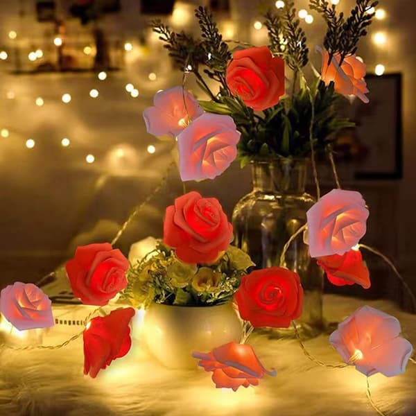 LED Rose String Lights Romantisk Simulering Rose Flower Fairy Lights For Holiday Eldsteder Blue White