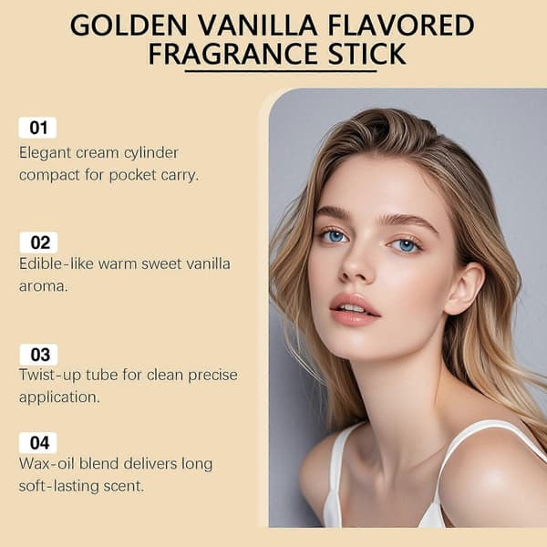 Golden Vanilla Solid Fragrance Stick, 10.5g Växtextrakt Infunderad Bärbar Balm Parfym