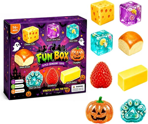 Fun and Adorable 8-Piece \"Mystery Box\" Set Includes a Soft, Slow-Rebounding Stress Relief Ball to Help