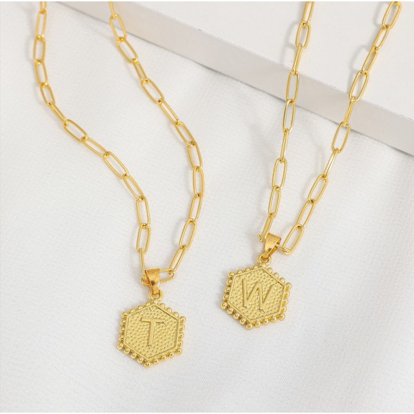 Snyggt guldhalsband för kvinnor - 14K massivt guld över lagerhalsband för kvinnor Söta Hexagon Letter Initial Halsband Letter H