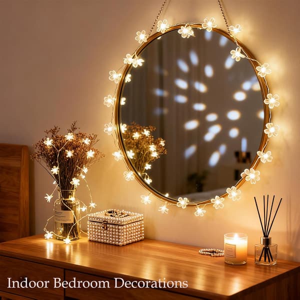 Solar Powered Sakura String Lights 8 Functions Waterproof Outdoor Decoration for Garden, Warm White [7m 50leds]