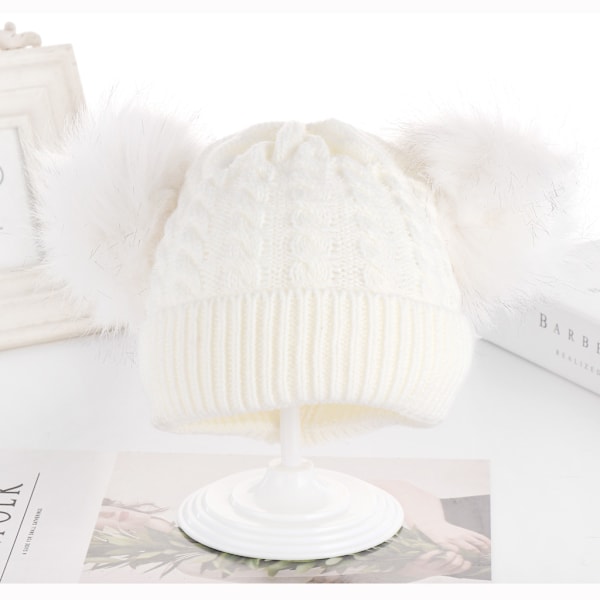 Baby Vinter Dubbelvävd Stickad Hatt och Halsduk Set White