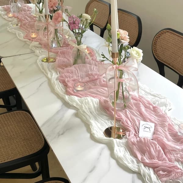 Rosa ostduk bordsduk sommer bohemsk rustikk gasbind grå rosa ostduk bordsduk egnet for bryllupsfest 9