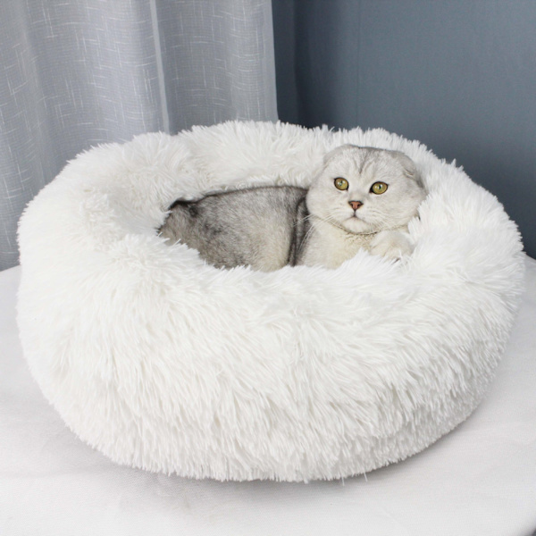 Queta Kattsäng, Vacker Djursäng, Liten Hundbädd Husdjursbädd Plysch Mjuk Rund Kattsäng (50cm) White Diameter 50 cm
