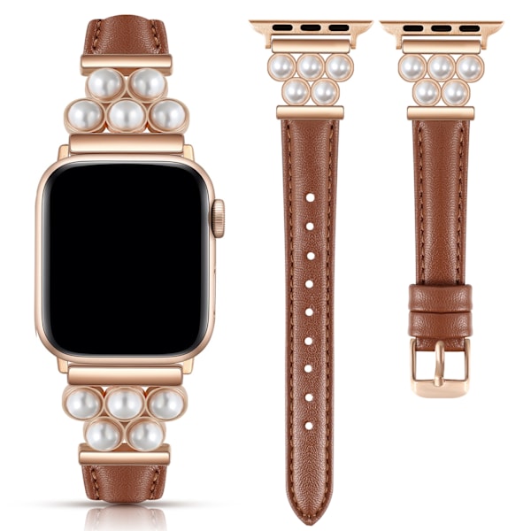 Sopii Apple Watch S10-1 -sukupolven kelloon rannekoru mikrokuituliikettä nahkaa pieni vyötärö helmi muotihihna Starlight 42mm/44mm/45mm/46mm/49mm