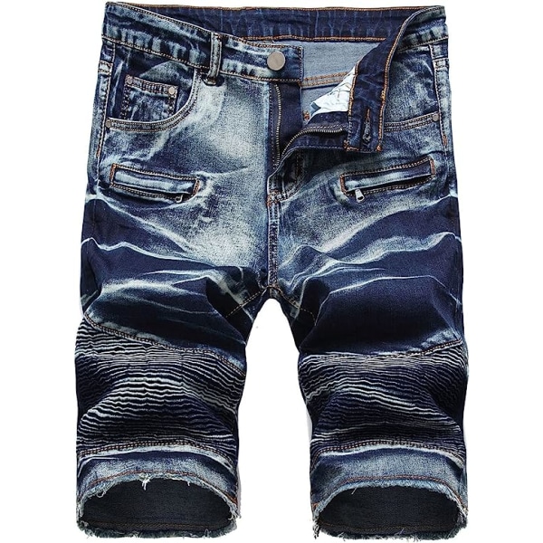 Ripped jeansshorts för män Klassiska Moto Slim Fit Jeansshorts Hål Plisserad dragkedja Comfy Jeans Biker Shorts
