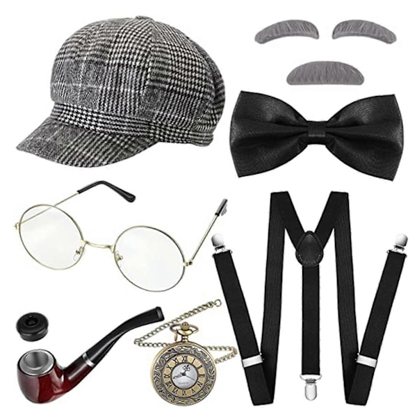 1920-tals farfar kostymset för barn pojkar - Halloween & 100 dagar i skolan Gammal Man Cosplay Kit, 100% Ny Brown