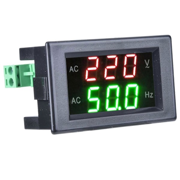 Generator Dobbel LED Digital AC Voltmeter Frekvensmåler Testeverktøy (Svart)