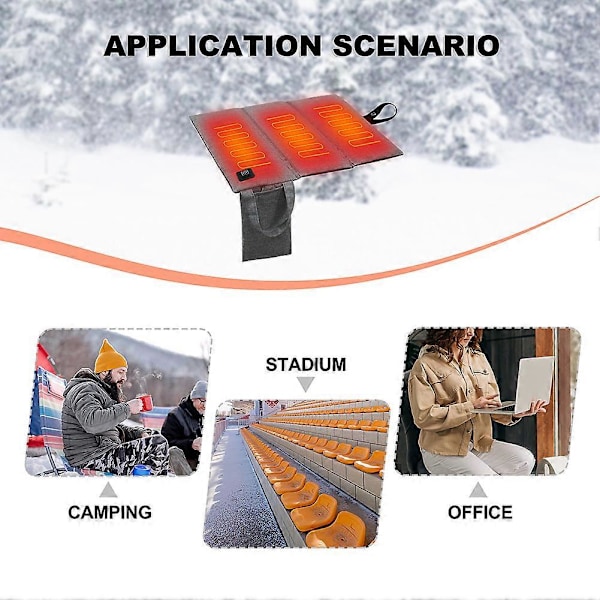 Bärbar USB-uppvärmd Sittdyna - Justerbar Temperatur Laddningsbar Uppvärmd Kudde för Kontor, Stadion, Utomhuscamping och Fiske Light Grey