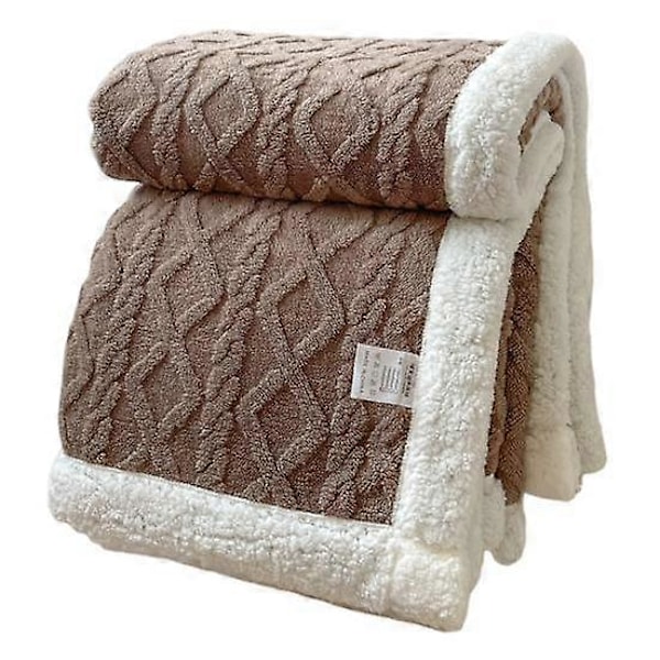 Vinterfortykket pledd, dobbeltsidig lo, plysj, tolags 3D-jacquard, ensfarget, kontorlur, sovesal, hjemmeseng, sofa, reise, koselig, varmt pledd coffee 2x2.3m