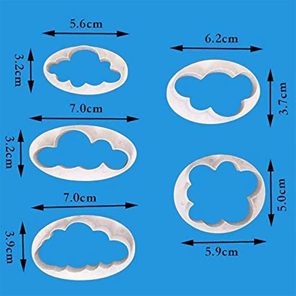 Pakke med 5 Cloud Cookies Fondantkuttere, Cloud Fondantkutter for Bakerom, Kafé