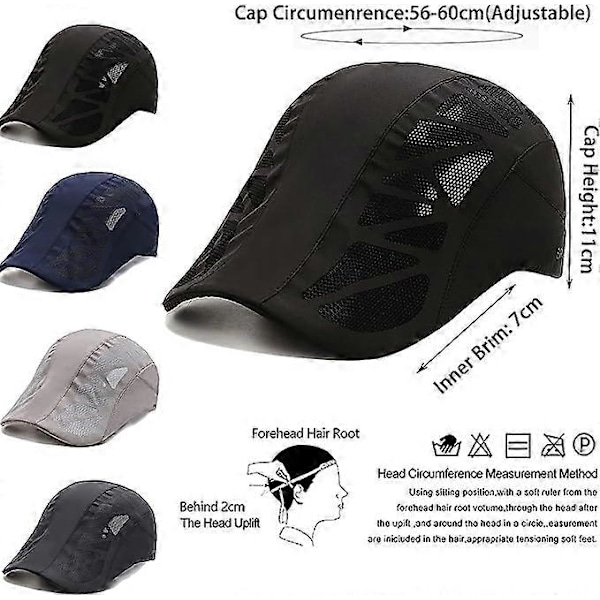 Herrar Peaked Cap, Flat Cap, Justerbar Snabbtorkande Mesh, Andningsbar Basker, Herrarnas Basker (Mörkgrå black