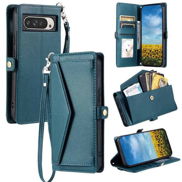for Pixel 10 Pro XL Case - Leather Case with Multiple Card Slots and Lanyard