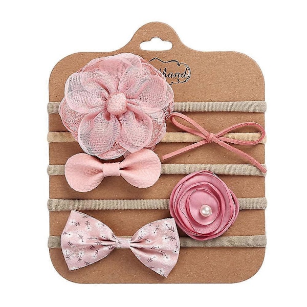 Pakke med 5 Baby Hårbånd, Børnehårbånd med Sløjfe, Hovedbeklædning, Baby Piger, Nylon Blomsterhårbånd (stil 1) style 2