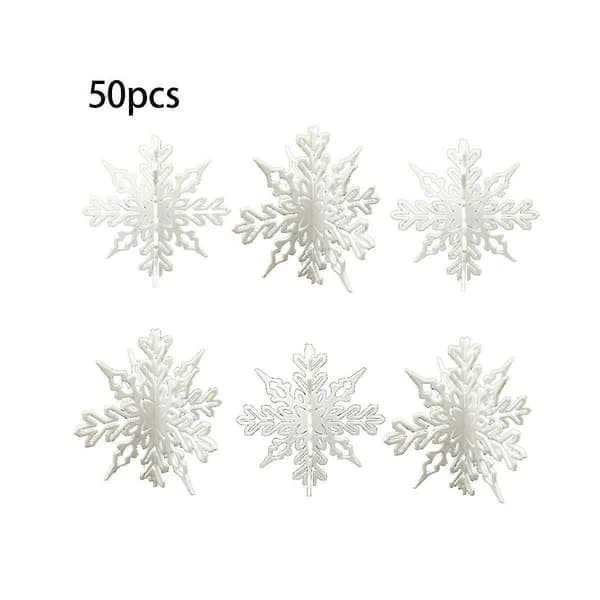 50 stk. hvide snefnugpynt i plast Julevinterdekorationer Juleophæng til vinter