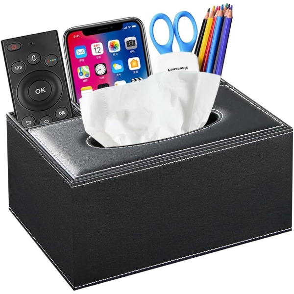 Tissue Box Cover rektangulärt, kompatibelt med Kleenex Multifunktionell Tissue Box-hållare med fjärrkontrollhållare, dekorativ organizer