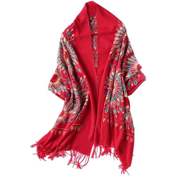 Women's Embroidered Oversize Tassel Shawl Scarf Wraps for Women