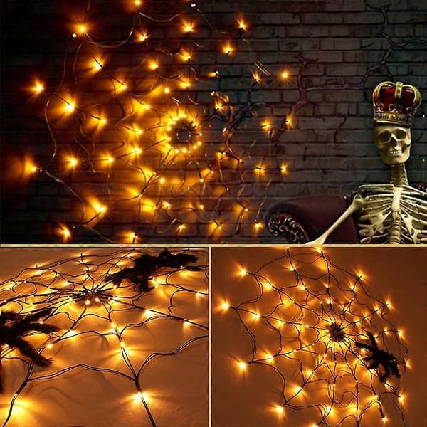 70 LED Halloween edderkoppespind-lys med batteriboks, 8 tilstande, feststemningslampe, uden edderkop Multicolor Warm White