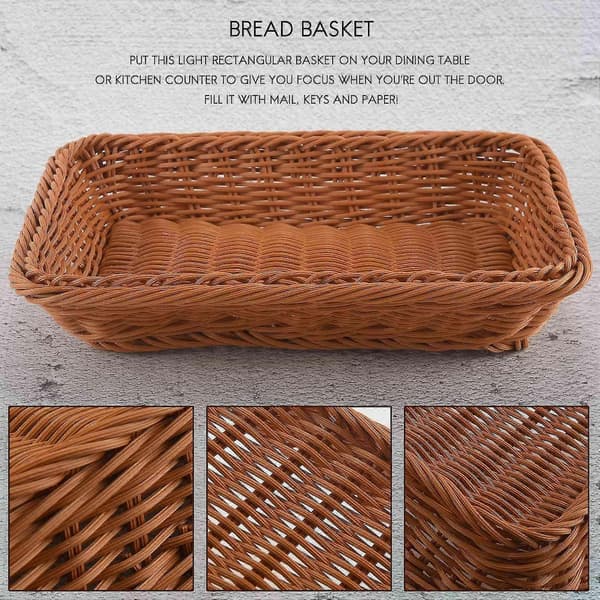 2 st rektangulär korg för bord eller diskdisplay för bröd, frukt och grönsaker, flätad korg