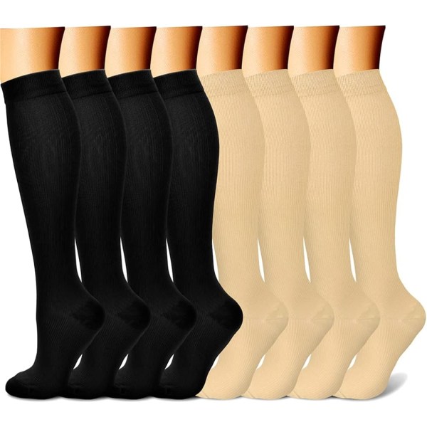 8 pairs of elastic socks cycling compression socks for men and women calf outdoor fitness running socks stockings complexion and black size is L/XL.