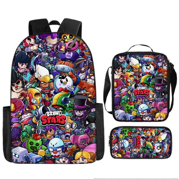 2026 Brawl Stars Backpack 3-piece set 17 inch Game Backpack + Shoulder Bag + Pencil Case (J) 21