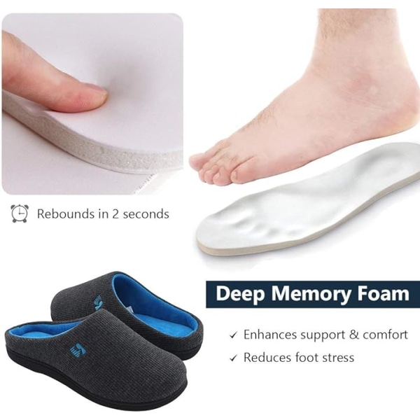 Originaltofflor med memory foam i två färger för män Slow rebound gel memory foam sedex slitbanebeständiga TPR sammansatta tygtofflor XL（us11-12）44-45